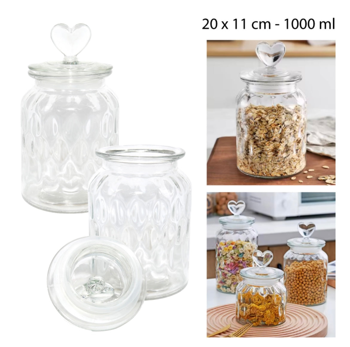 FRASCO HERMÉTICO DE VIDRIO, CORAZÓN – 1000 ML