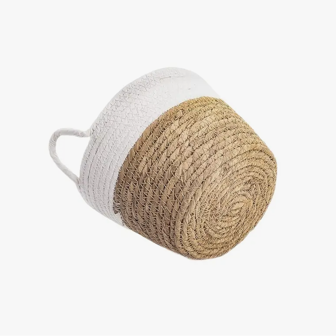 SET DE 3 CESTA TEJIDA DE YUTE Y TELA CON AZAS, BLANCO/BEIGE