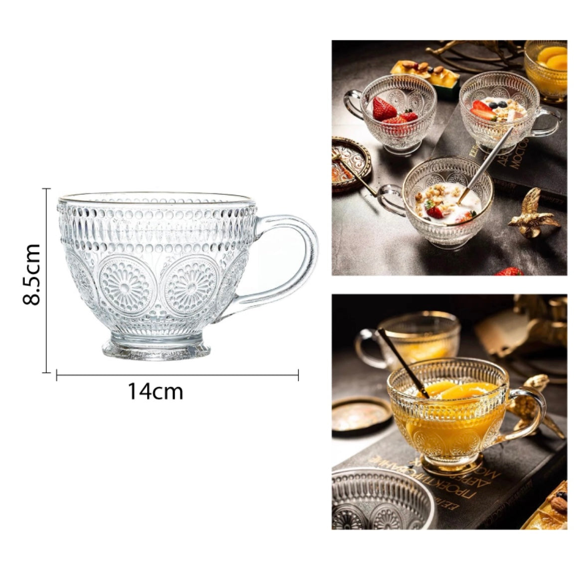 TAZA TRANSPARENTE DE CRISTAL BLANCA