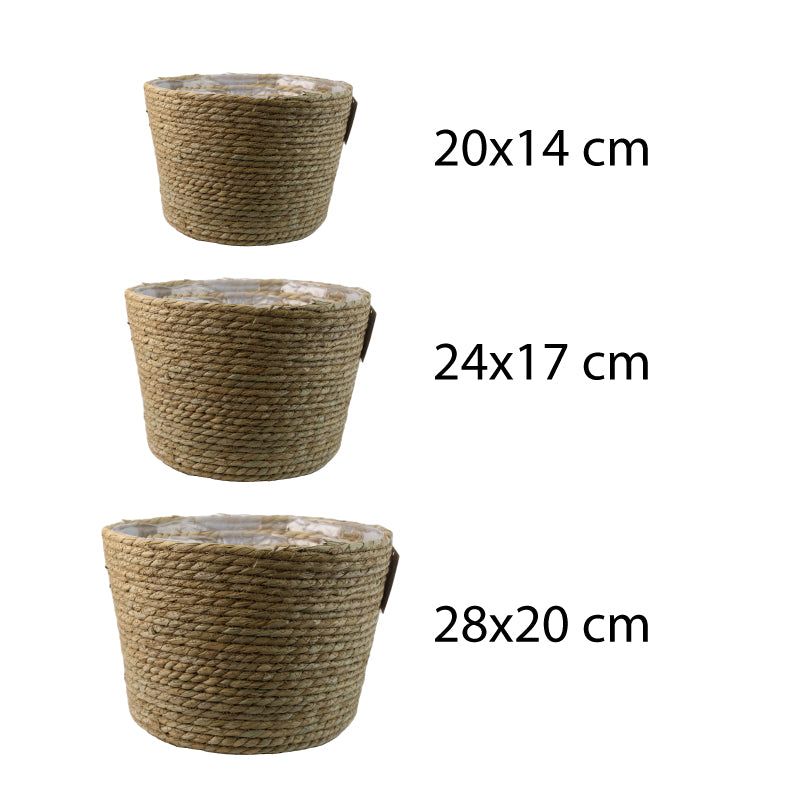 SET DE 3 CESTAS MACETERO TEJIDA FIBRA NATURAL
