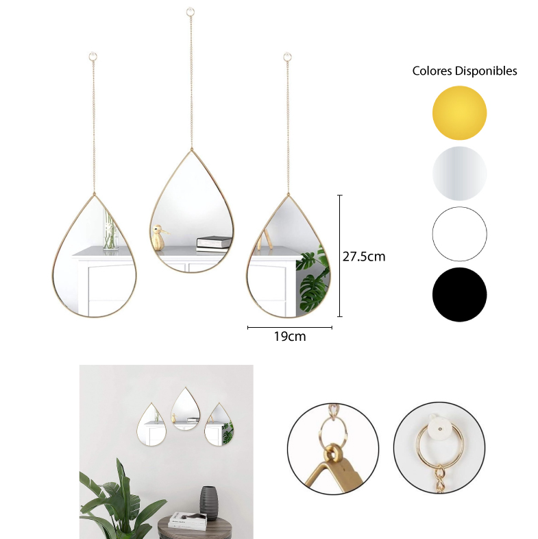 SET DE 3 ESPEJOS CON FORMA DE GOTA