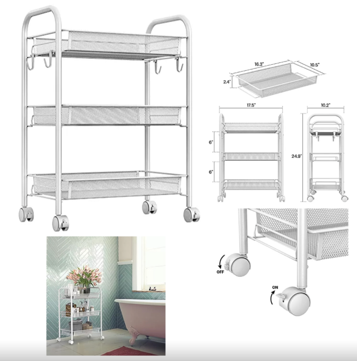 CARRITO DE 3 NIVELES BLANCO