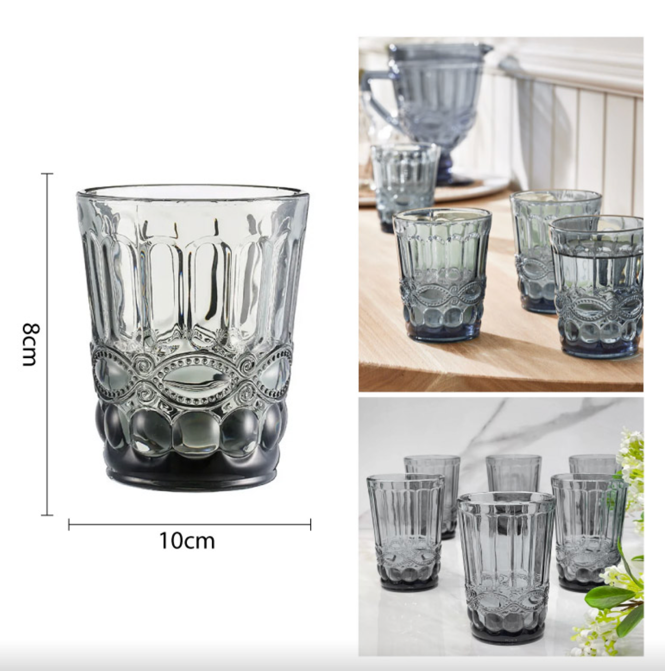 6 vasos de vidrio - color gris