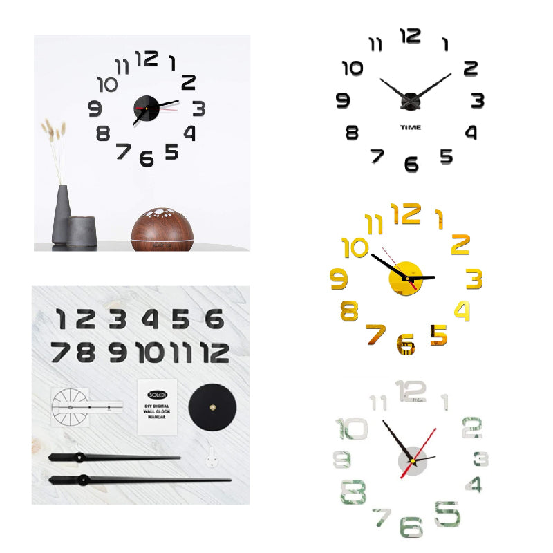 RELOJ DE PARED ARMABLE ADHESIVO 50CM – 110CM (AJUSTABLE) PLATEADO