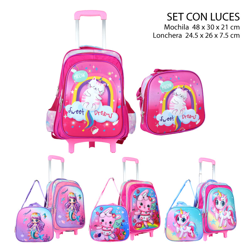 MOCHILA CON RUEDAS INFANTIL + LONCHERA / CON LUCES