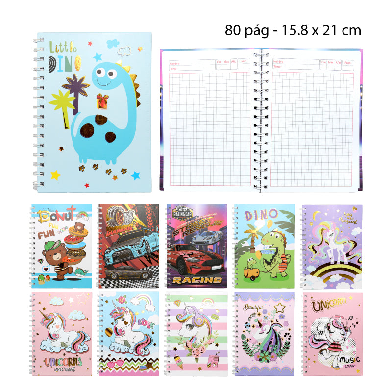 CUADERNO A5 80 HOJAS DISEÑOS SURTIDOS – TAPA DURA