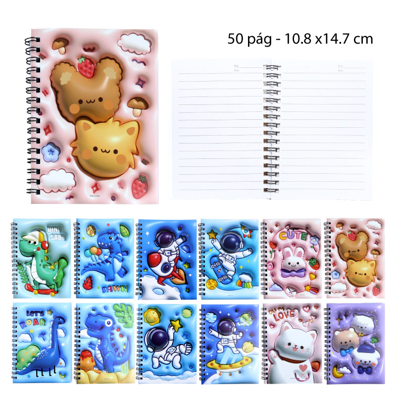 CUADERNO TAPA 3D - 50 HOJAS DISEÑOS SURTIDOS