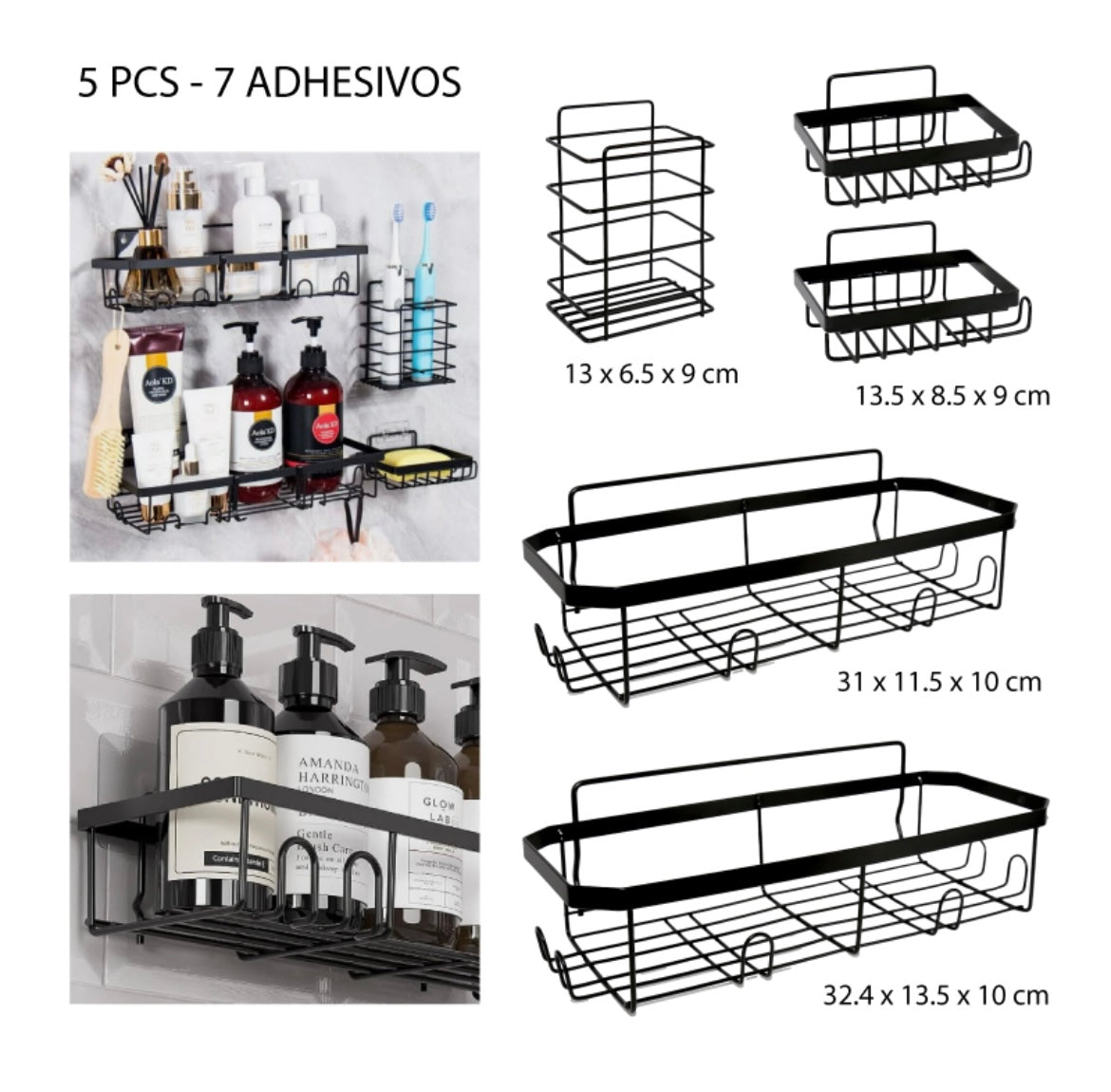 SET DE 5 ESTANTERÍAS METÁLICAS PARA BAÑO