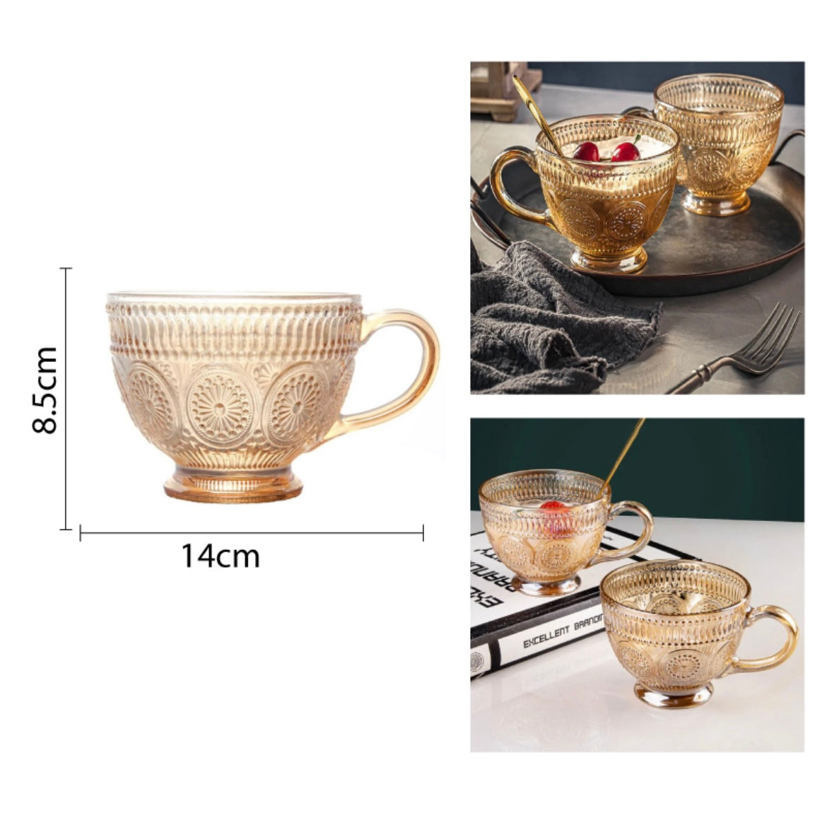TAZA TRANSPARENTE DE CRISTAL DORADA