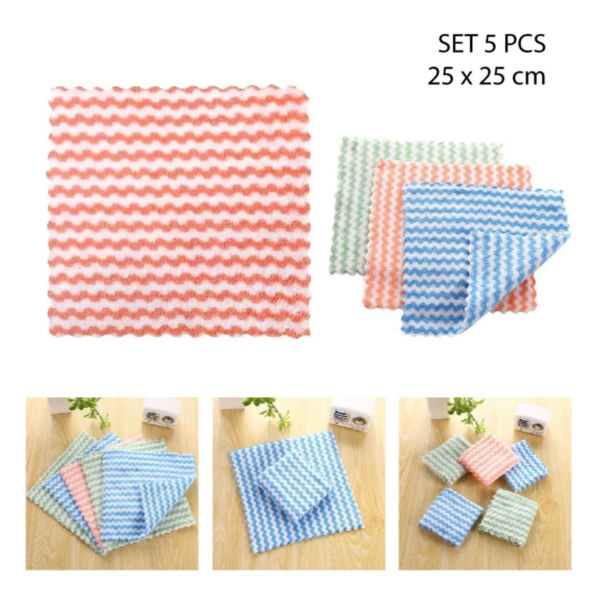 SET 5 PAÑOS PARA LAVAR PLATOS – 25 X 25 CM