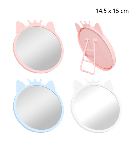 ESPEJO PLÁSTICO REDONDO PARA MESA CON DISEÑO DE GATO