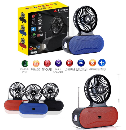 PARLANTE SOLAR CON LINTERNA Y VENTILADOR -  CABLE MICRO USB