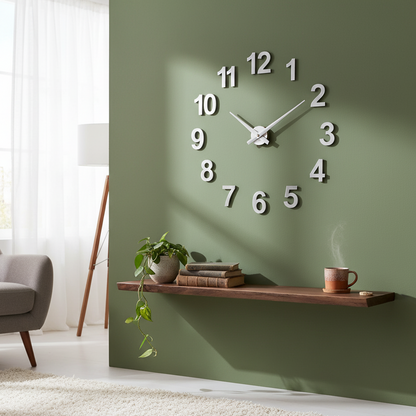 RELOJ DE PARED ARMABLE ADHESIVO 50CM – 110CM (AJUSTABLE) PLATEADO