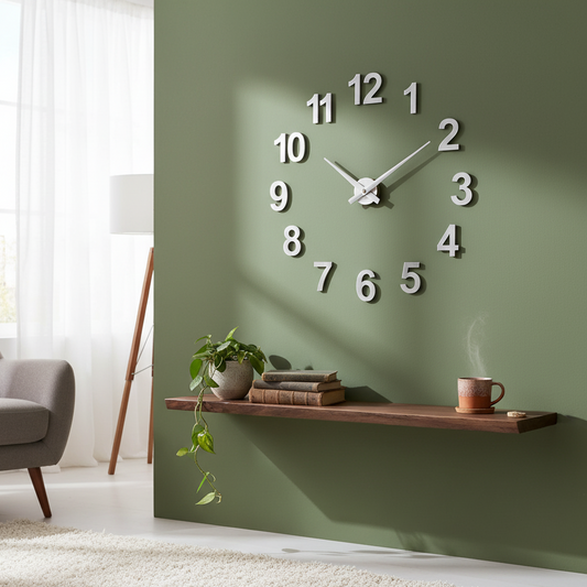 RELOJ DE PARED ARMABLE ADHESIVO 50CM – 110CM (AJUSTABLE) PLATEADO