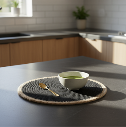 INDIVIDUAL GRANDE PARA MESA - TEJIDO DE YUTE 30CM NEGRO