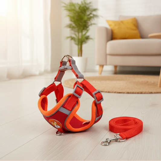 ARNÉS AJUSTABLE + CORREA PARA PERROS CON REFLECTANTE