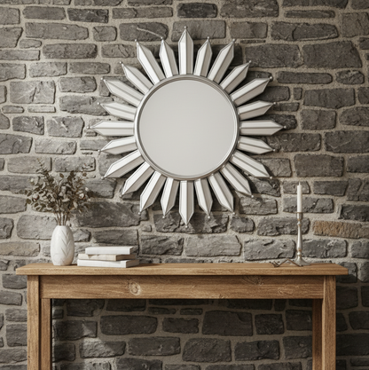 ESPEJO COLGANTE DECORATIVO DE PARED  - FLOR PLATEADO