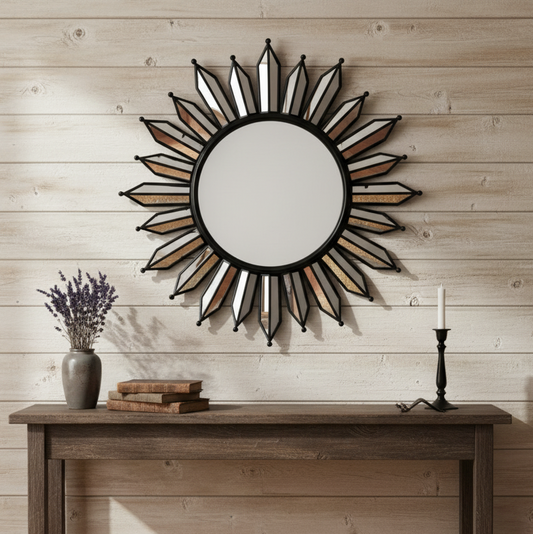 ESPEJO COLGANTE DECORATIVO DE PARED  - FLOR NEGRO