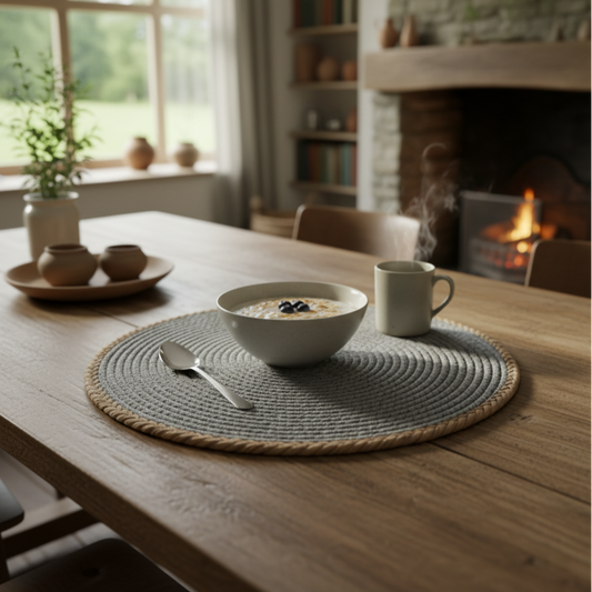 INDIVIDUAL GRANDE PARA MESA - TEJIDO DE YUTE 30CM GRIS