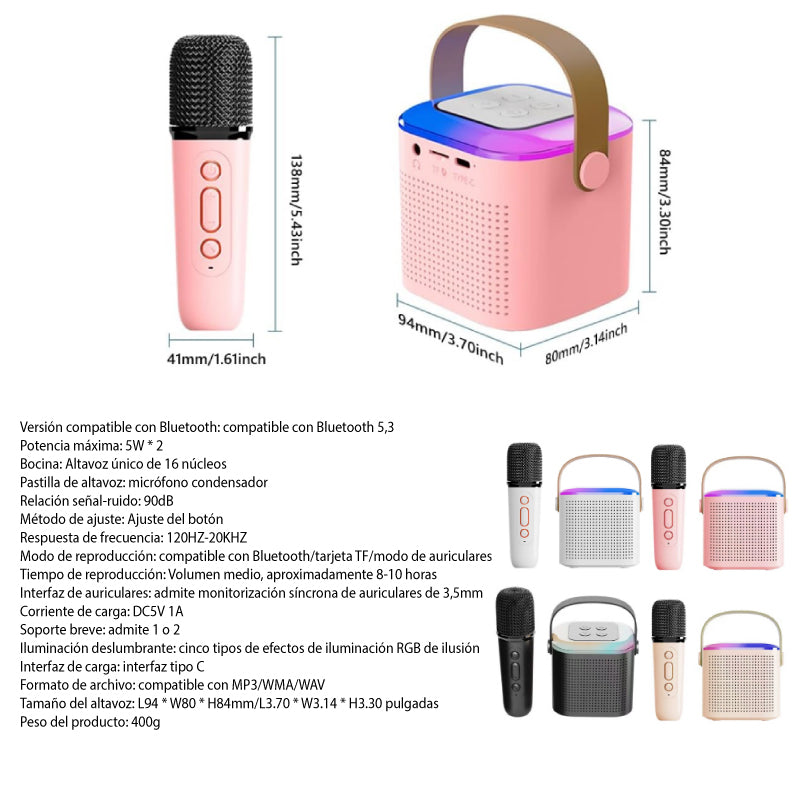 PARLANTE BLUETOOTH ROSADO CON MICRÓFONO