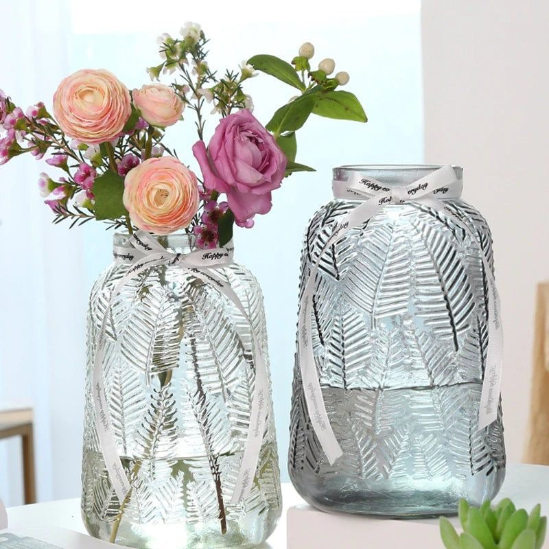 JARRON DE VIDRIO DISEÑO HOJAS