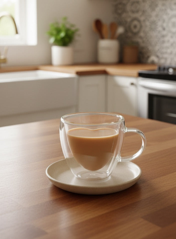 TAZA DE VIDRIO RESISTENTE AL CALOR 250ML – CORAZÓN