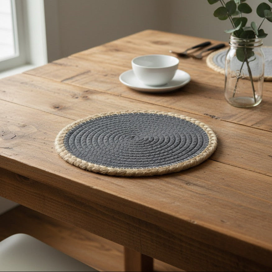 INDIVIDUAL GRANDE PARA MESA - TEJIDO DE YUTE 24.5CM GRIS