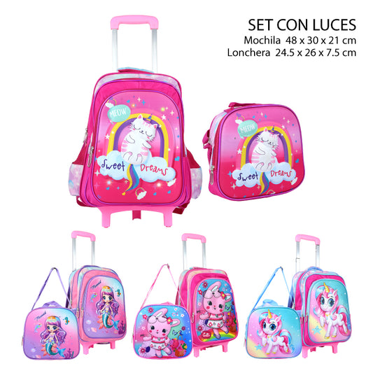 MOCHILA CON RUEDAS INFANTIL + LONCHERA / CON LUCES
