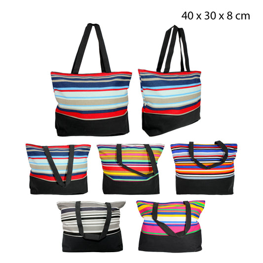BOLSO DE LONA CON RAYAS Y CIERRE