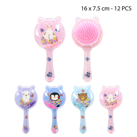 PEINE INFANTIL DISEÑO DE GATO CON ANIMALES Y GLITTER