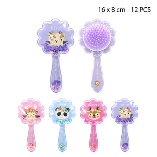 PEINE INFANTIL DISEÑO DE FLOR CON ANIMALES Y GLITTER