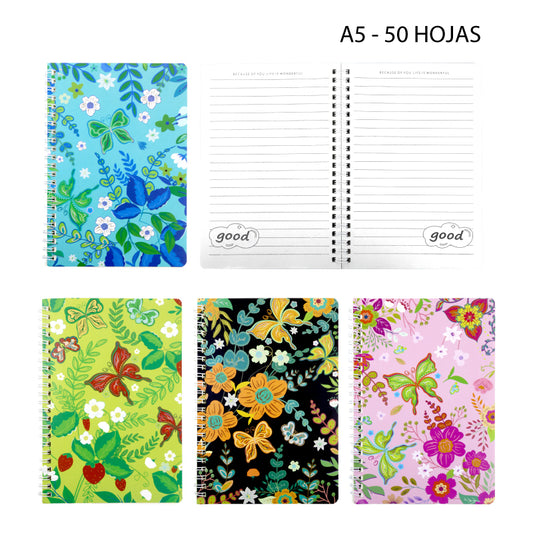 LIBRETA A5 LINEAL - DISEÑO FLOREADO