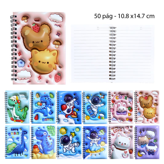 CUADERNO TAPA 3D -  50 HOJAS DISEÑOS SURTIDOS