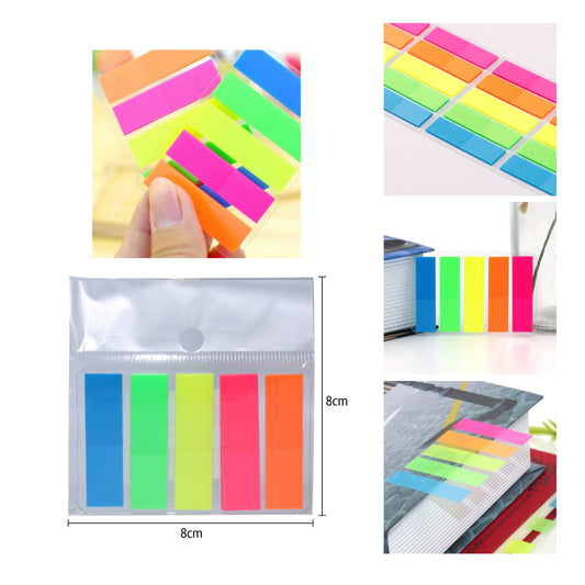125 MARCAPAGINAS TRANSPARENTES PLÁSTICAS 5 COLORES CON 25 HOJAS