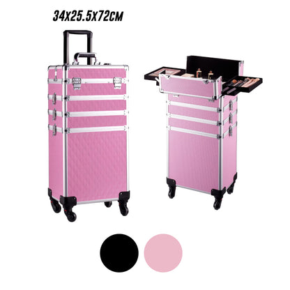 MALETA PARA COSMÉTICOS CON RUEDA Y  4 COMPARTIMIENTOS