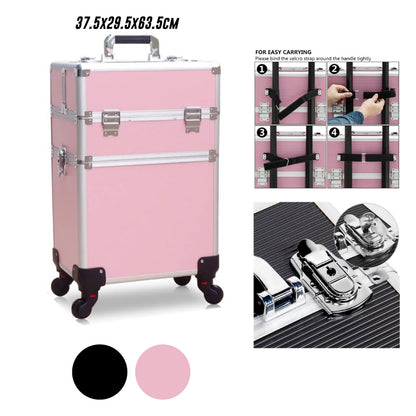 MALETA PARA COSMÉTICOS CON RUEDA Y 2 COMPARTIMIENTOS