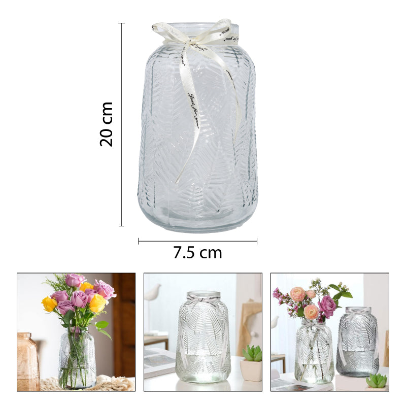 JARRON DE VIDRIO DISEÑO HOJAS